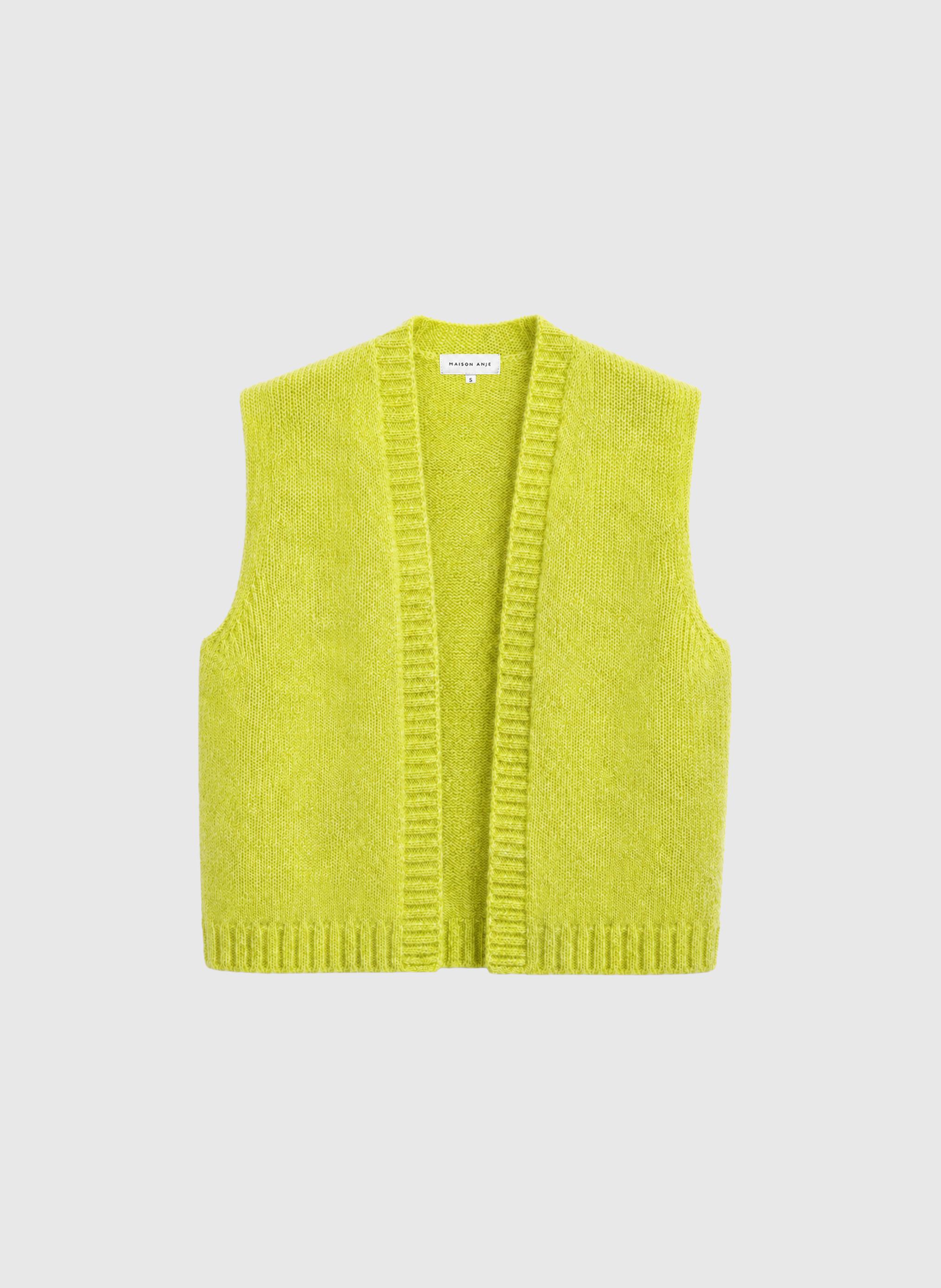 Maison Anje Besco Cardigan Weste Acid Lime Alpaka Wolle Damen grün